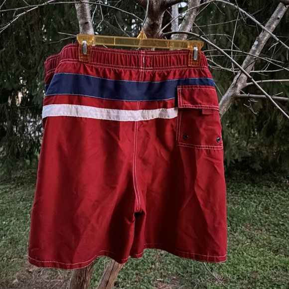 Merona Red Stripes Swim Trunks Swimwear Mesh Lining Elastic Drawstring XXL 44/46 - Picture 7 of 16